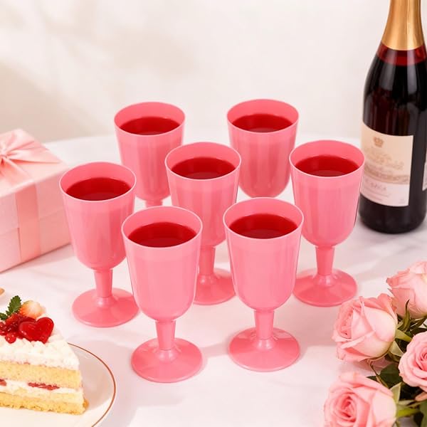 JINGMORE 96 PCS PLASTIC GOBLETS WITH STEM 7 OZ PLASTIC WINE GLASSES FOR PARTY DISPOSABLE WINE CUP CHAMPAGNE FLUTES DRINKING GLASS FOR WEDDING TOASTING BIRTHDAY PARTY SUPPLY