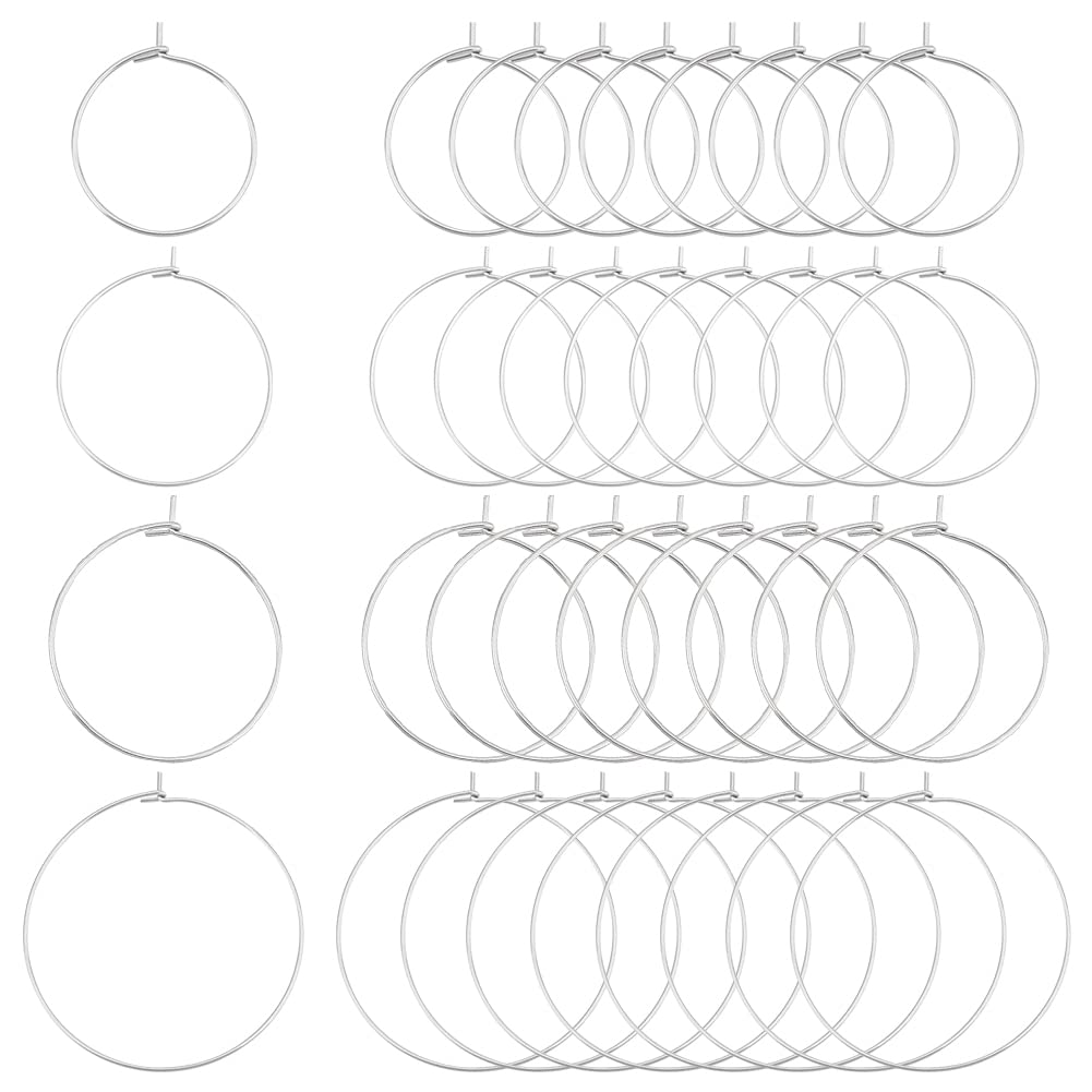 UNICRAFTALE 80pcs 4 Sizes 20/25/30/40mm Wine Glass Charms Rings 316 Stainless Steel Hoop Earring Findings 0.7mm Pin DIY Earring Beading for Women Basketball Wives Hoop Earrings Making