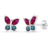 Gem Stone King 925 Silver Marquise Red Created Ruby and Blue Diamond Butterfly Earrings For Women (1.60 Cttw, Gemstone July Birthstone, Center Stone: 6X3MM, Small Stones: 3MM)