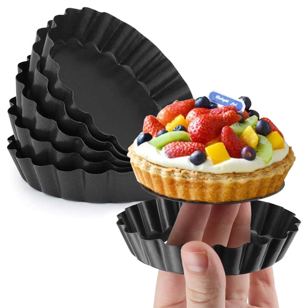 Gutsdoor Tart Tins for Baking Pie Dish Tin Mini Tart Pan 4 Inch with Removable Bottom Nonstick Round Set of 6