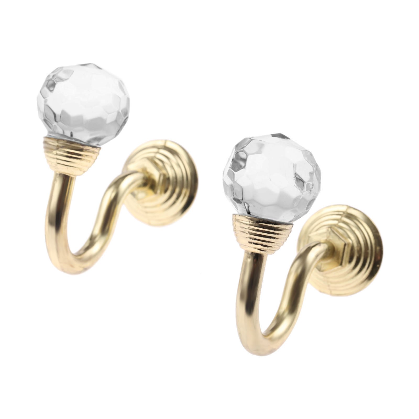 Hicello 2Pcs Gold Round Head Crystal Glass Curtain Hold Wall Hook Mounted Tieback Hooks Hanger Holder With Screws