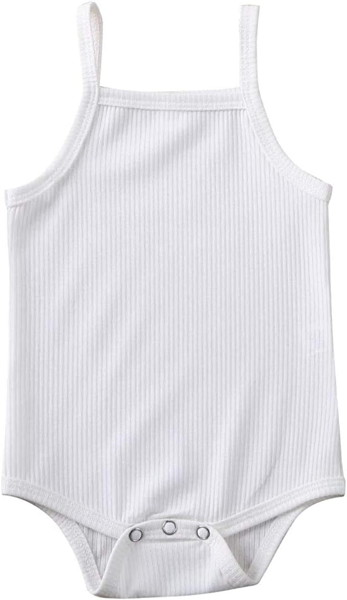 Longfei Newborn Baby Girl Summer Outfits Romper Halter Sleeveless Bodysuit Ribbed Jumpsuit Sunsuit Plain Solid Clothes