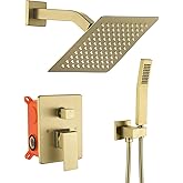 JOYWELL Shower Faucet Brushed Gold Shower System 8 Inches Rain Shower and Handheld Shower Combo,2-Function Shower Fixtures In