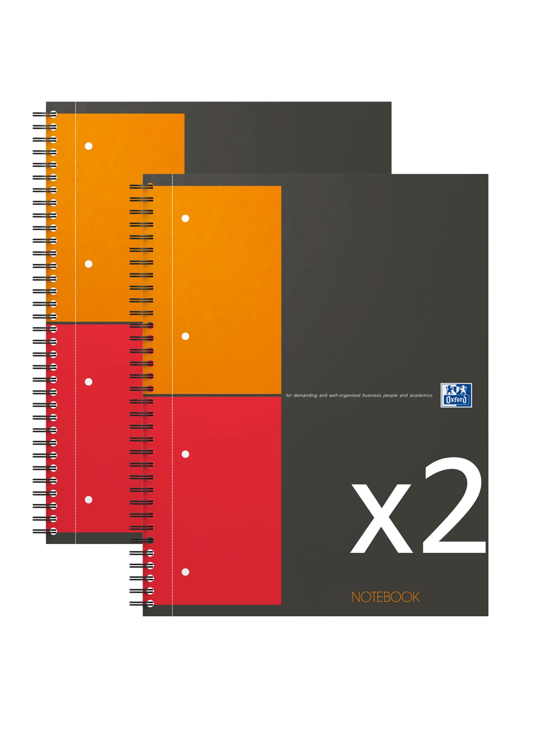 Oxford Set of 2 International Notebook A4+ Small Squares 5 mm 160 Pages Full Binding Card Cover Grey