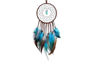 YRY Sweet Dreams Cute LED Dream Catcher, Handmade Dream Catchers for Wall Window Bookshelf Hanging Decoration Blessing Gift with Tassel Ribbon Natural Feathers (TealBrown - LeisureTime)