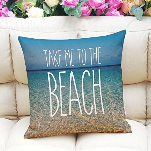 YKA Throw Pillow Cases Simple Ocean Theme Beach Sea Happy Placf Square Cover Covers Decorative Pillowcase for Home Sofa Decorations 18x18inch (2)