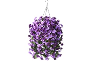 INQCMY Artificial Fake Hanging Flowers Plants with Basket for Spring Summer Outdoor Decoration,Faux Silk Begonia in Planter U