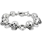 WithLoveSilver 925 Sterling Silver Biker Gothic Skull Head Bone Bracelet, 8 Inches