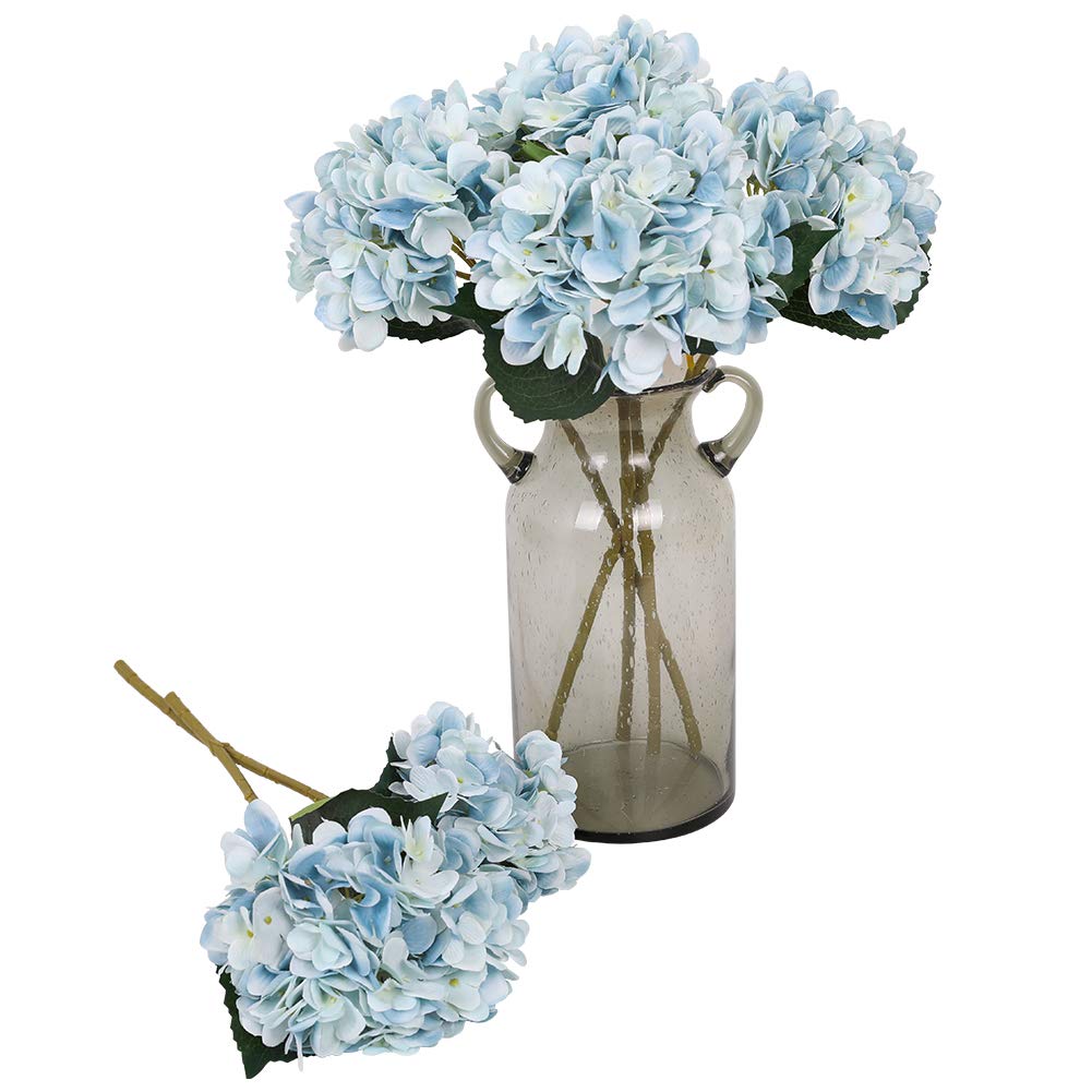 Photo 1 of Kisflower Blue Hydrangea Artificial Flowers 6pcs Faux Hydrangea Flowers, Fake Flowers for Table Centerpiece, Blue Silk Hydrangea Flowers with Stems for Home Wedding Party Decor