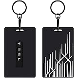 Key Card Holder for Tesla Model 3, Model Y Silicone Key Chain (2Pack black)