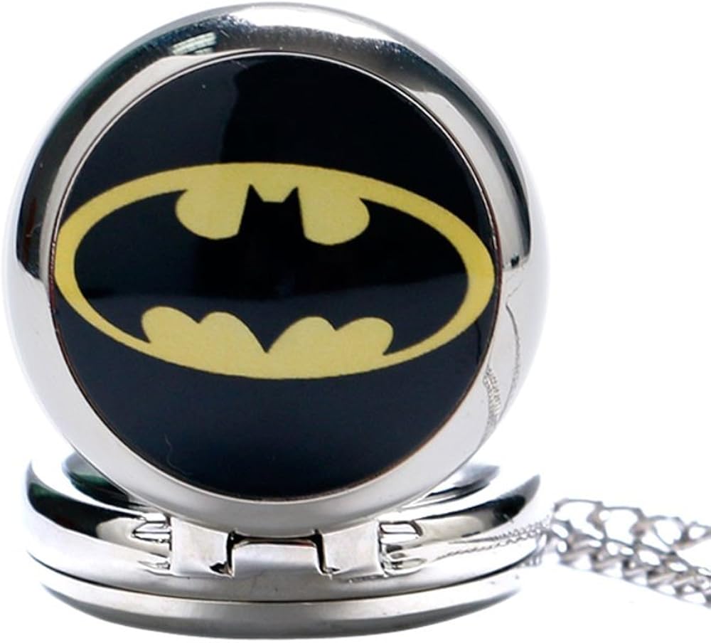 Batman Logo Polished Silver Finish Case Women's Quartz Pocket Watch Necklace - On 32" Inch / 80cm Chain - Image 5