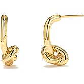 Chunky Knot Earrings 18K Yellow Gold Plated Knot Drop Earrings for Women, Dainty Gold Geometric Dangle Sterling Silver Post Hypoallergenic Lightweight Fashion Trendy Jewelry Gifts