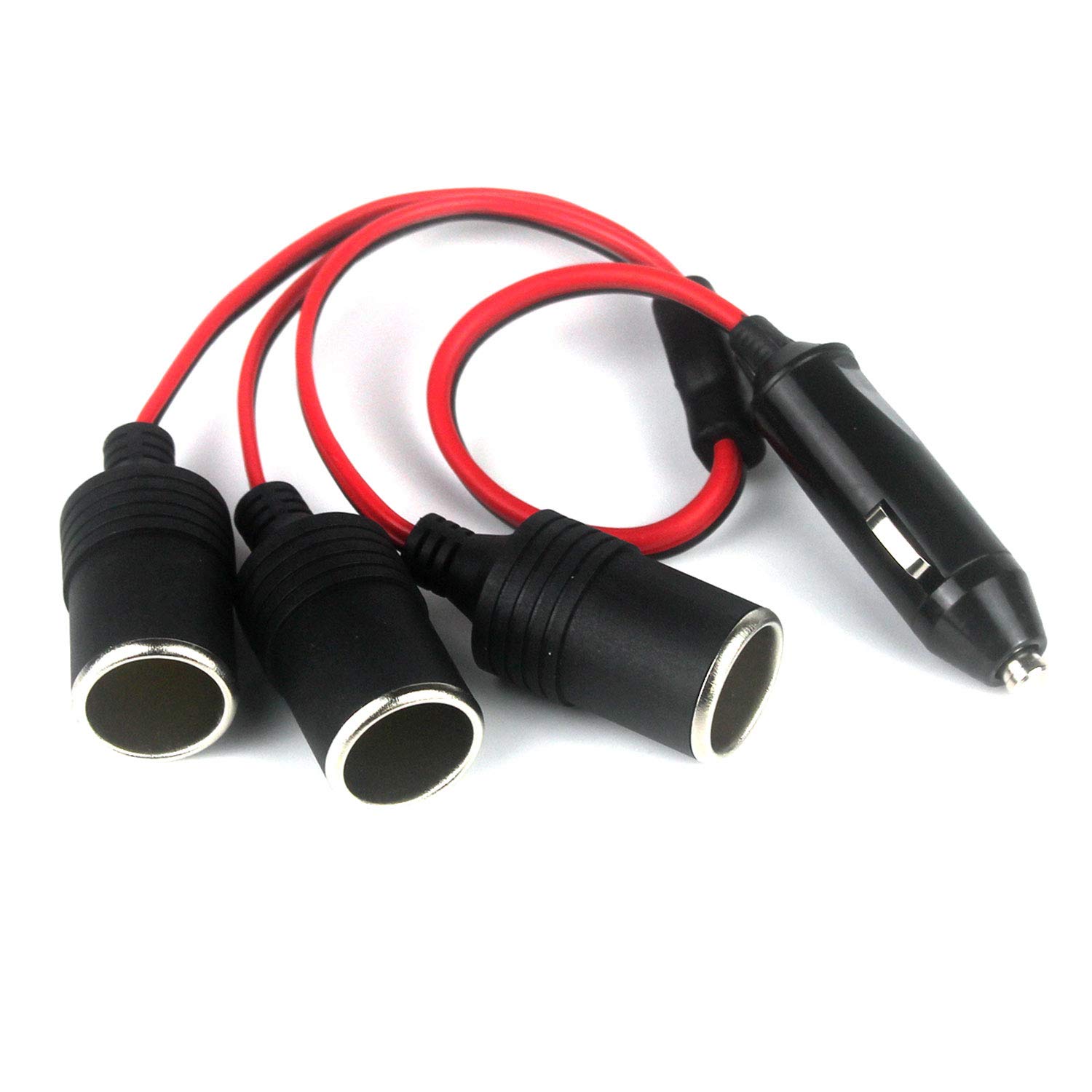Aofan 3-Way Car Charger Splitter, 12V/24V Cigarette Lighter Adapter with 15A Fuse, 30cm Heavy Duty Extension for Auto Devices (Air Pump/Cooler/Vacuum)
