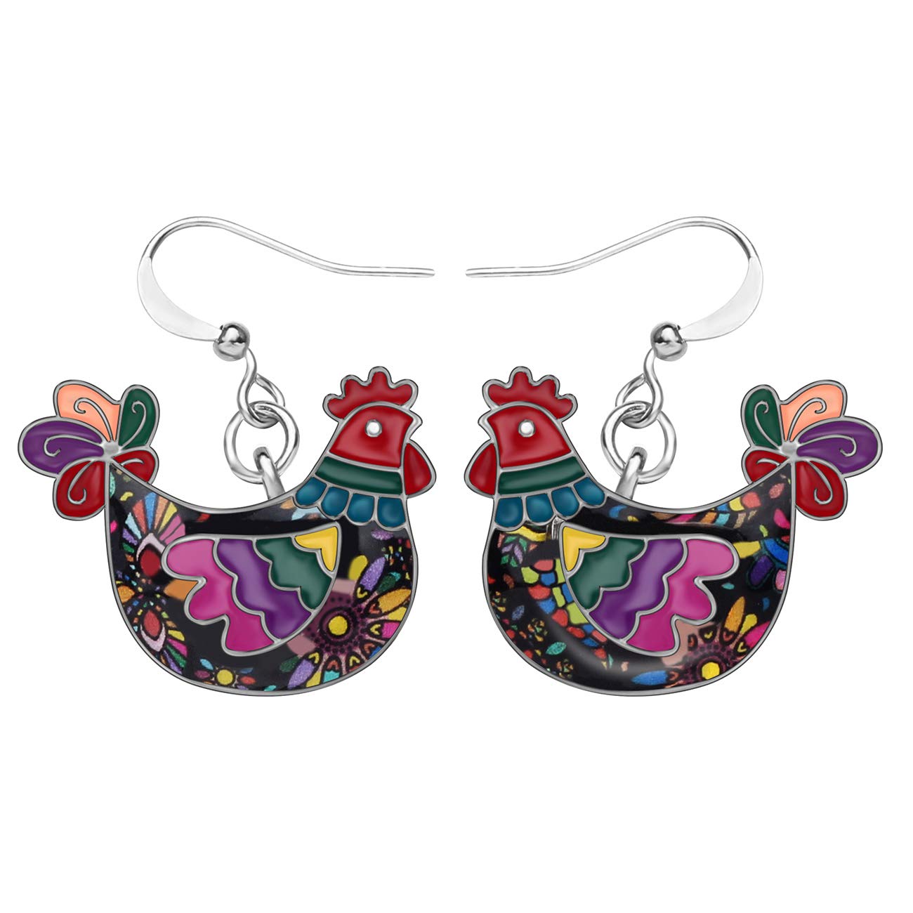 Enamel Alloy Cartoon Hen Chicken Earrings Drop Dangle Cute Farm Jewelry For Women Girls Charm Gift (Multi)