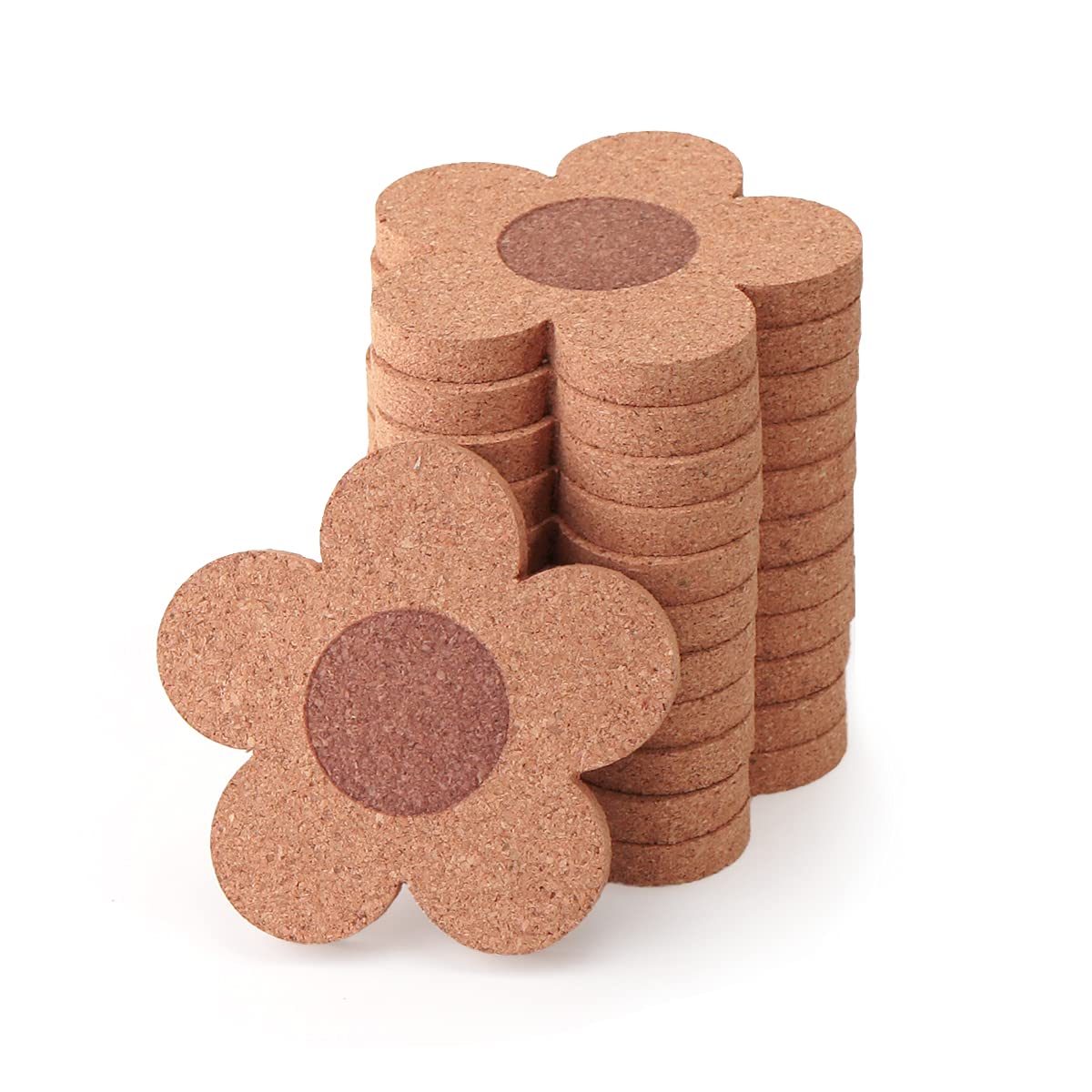 Photo 1 of 12PCS 3/8" Thick Cork Coasters for Drinks,Absorbent and Reusable Coaster Set 100% Natural Cork 4 inch Flower Shape Farmhouse Rustic Wood Drink Coasters Bulk Cork Coasters for Desk and Glass Table