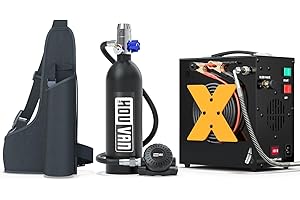 HOUVAN Mini Scuba Tank 1.0L Diving Tank for 15-20 Minutes Underwater Breathing DOT Certified Reusable Pony Bottle with Extended Pressure Gauge H400 Scuba Tank Support for Diving Practice/Backup Air