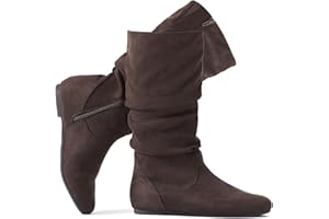 katliu Women's Slouchy Mid Calf Boots Zip up Flat Boots