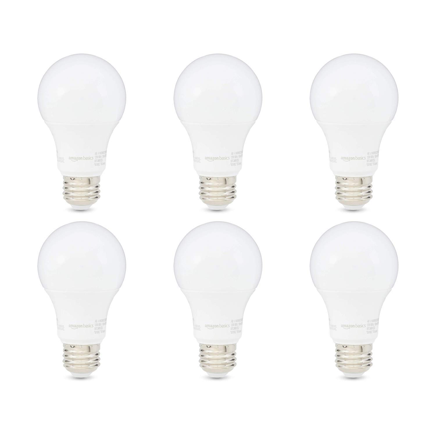 Amazon Basics A19 LED Light Bulb, 60W Equivalent, 9W Energy Efficient, E26 Standard Base, Soft White 2700K, Non-Dimmable, 10,000 Hour Lifetime, 6-Pack