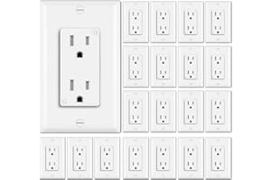 BESTTEN 20 Pack 15 Amp Tamper Resistant Decor Receptacle, Standard Electrical Wall Outlet, Residential and Commercial Use, 15A/125V/1875W, White