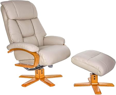 Gfa The Nice Swivel Recliner Chair And Matching Footstool In Ivory Genuine Leather Amazon Co Uk Kitchen Home