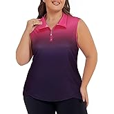 Koscacy Women's Plus Size Sleeveless Golf Tennis Polo Shirts Zip Up Dry Fit Workout Tank Tops Athletic Shirt