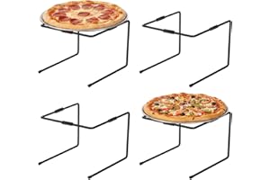MyGift Black Metal Pizza Table Stands, Tabletop Pizza Pan Riser Food Platter Tray and Display Rack, Set of 4