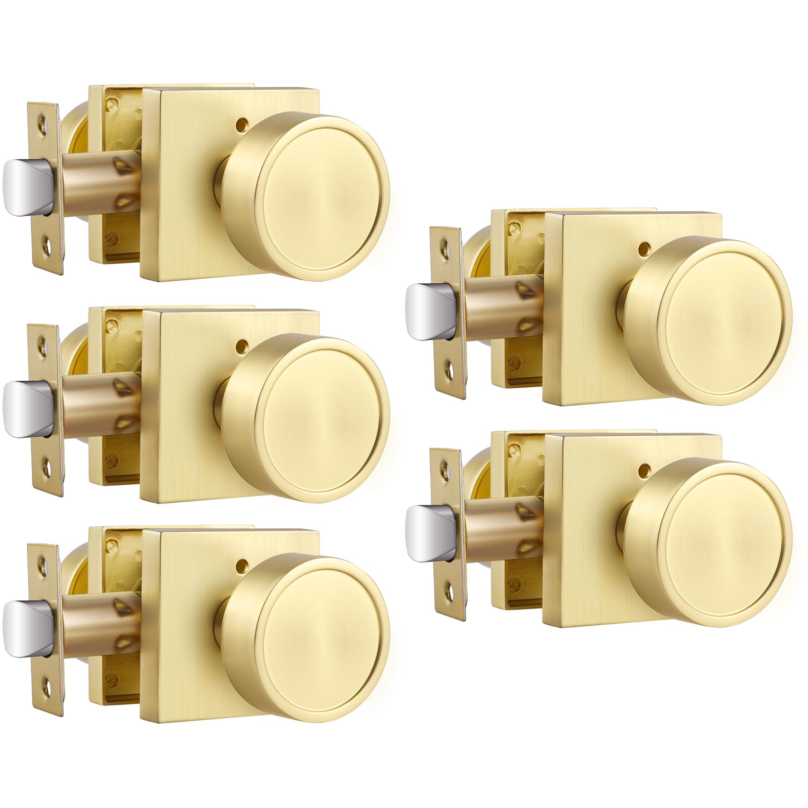 Photo 1 of Haidms Gold Door Knobs Interior, Zinc-Alloy Heavy Duty Round Brushed Gold Privacy Door Knobs for Bedroom Modern Bathroom Interior Door Lock Bulk(5 Pack)