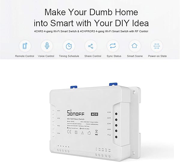 Janhiny 4CH R3 ITEAD 4 Gang WLAN Switch 4 Wege Montage WLAN WLAN Smart Switch Kompatibel mit Amazon Alexa und fr Google HomeNest Smart Home