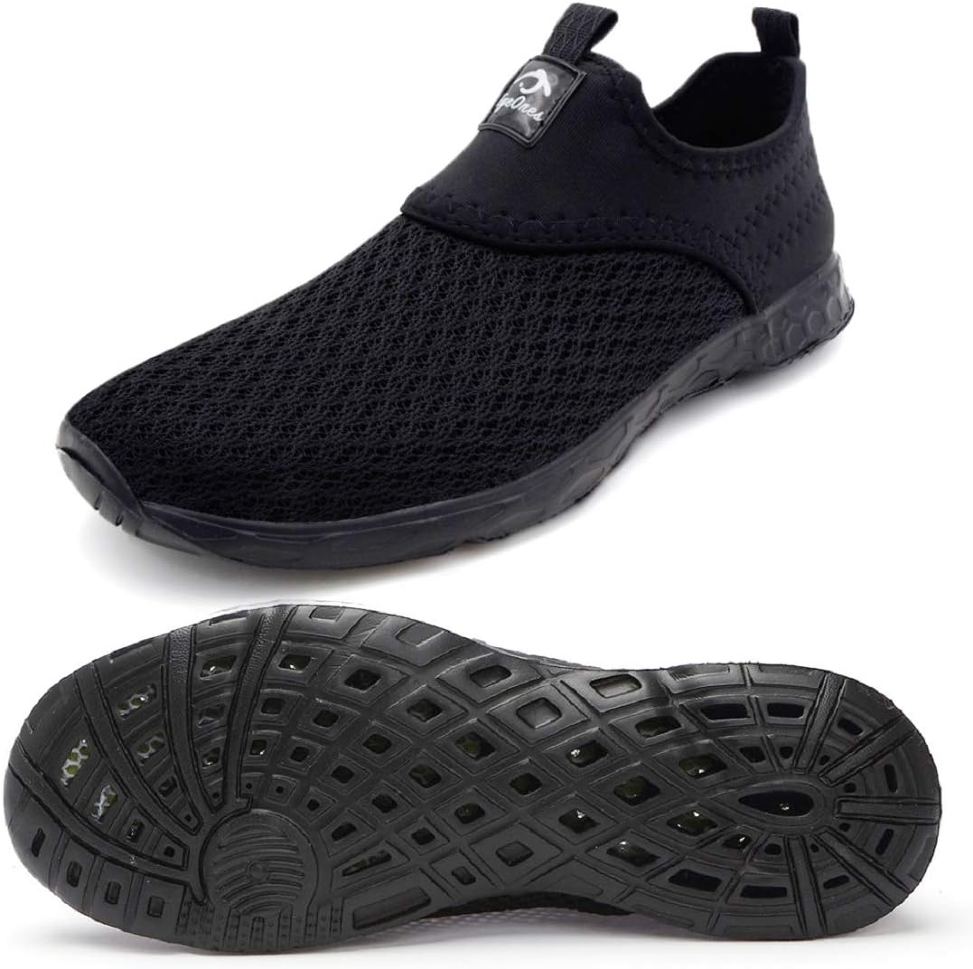 eyeones Mens Womens Lightweight Quick Drying Mesh Aqua Slip-on Water Shoes,Black/White-576xi,41 M EU / 8 D (M) US