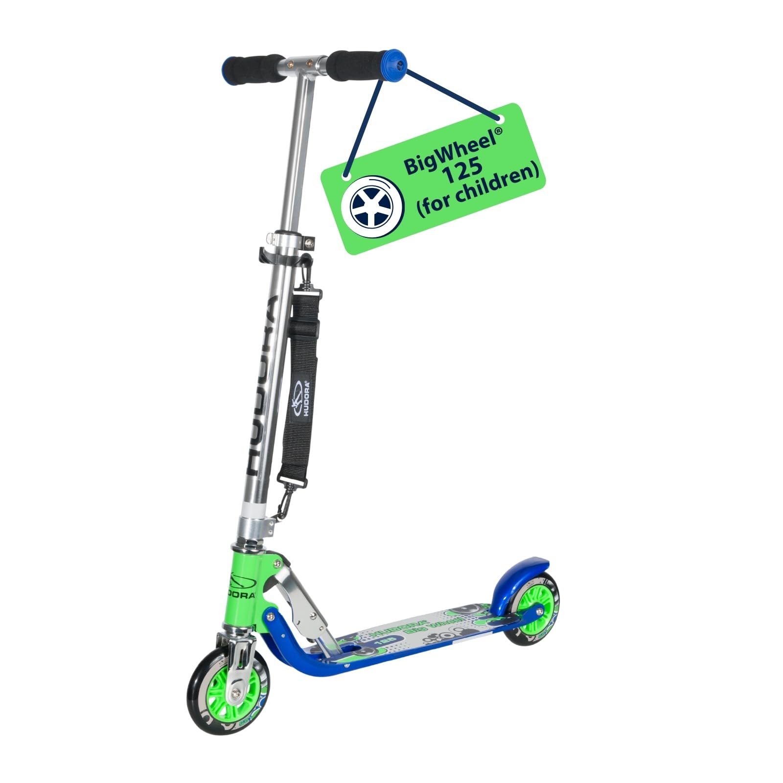 HUDORA BigWheel 125 - Safe Aluminium Scooter for Kids - Height-Adjustable & Foldable City Scooter - Up to 100kg - Sturdy with Carrying Strap