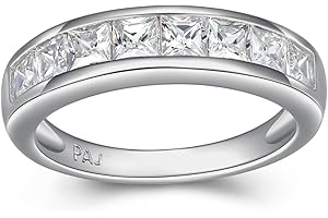 MORGAN & PAIGE .925 Sterling Silver Platinum or 18K Gold Plated Anniversary Wedding Rings for Women - Classic Channel-Set Princess Cut Cubic Zirconia Ring, Stackable Wedding Bands for Women Size 5-9