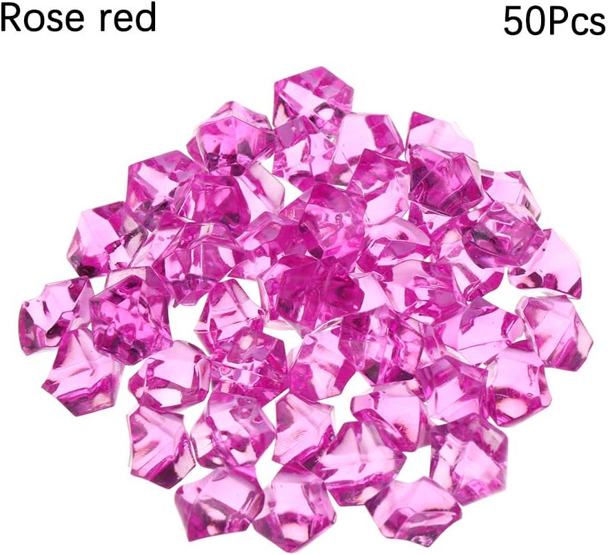 topbuyer Crystal Ice Cubes Artificial Stones Pebbles, Aquarium Landscape Cobblestones, Fish Tank Decor, Vase Filler Art Colorful 50Pcs/bag(rose red)