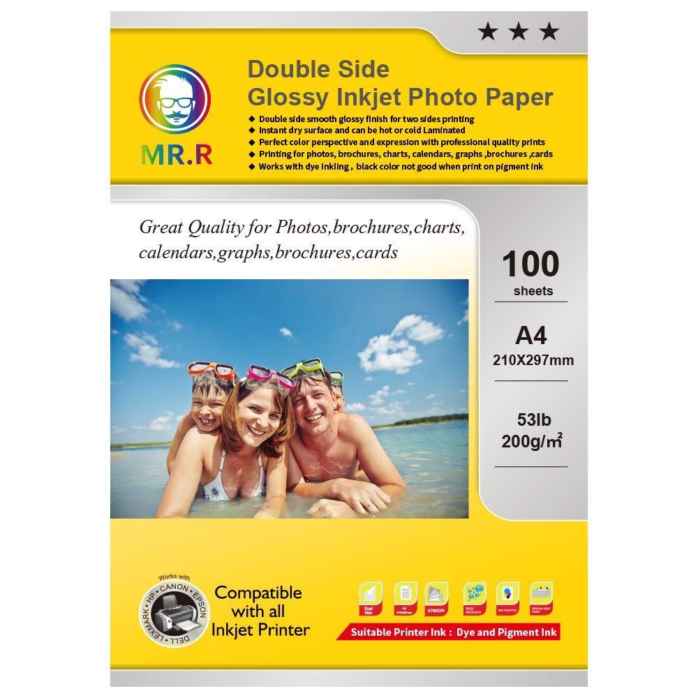 MR.R Double Side Glossy A4 Inkjet Photo Paper 200gsm 100 Sheets per Pack