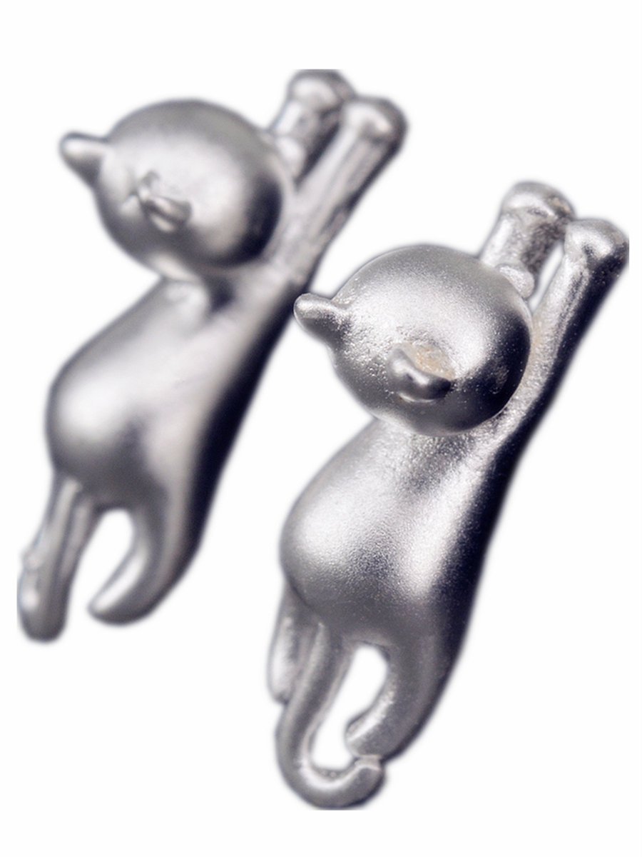 NicoWerk Sterling Silver Cat Stud Earrings, 925, One Size, No Gemstone, Stud, Women's Earrings, Gift
