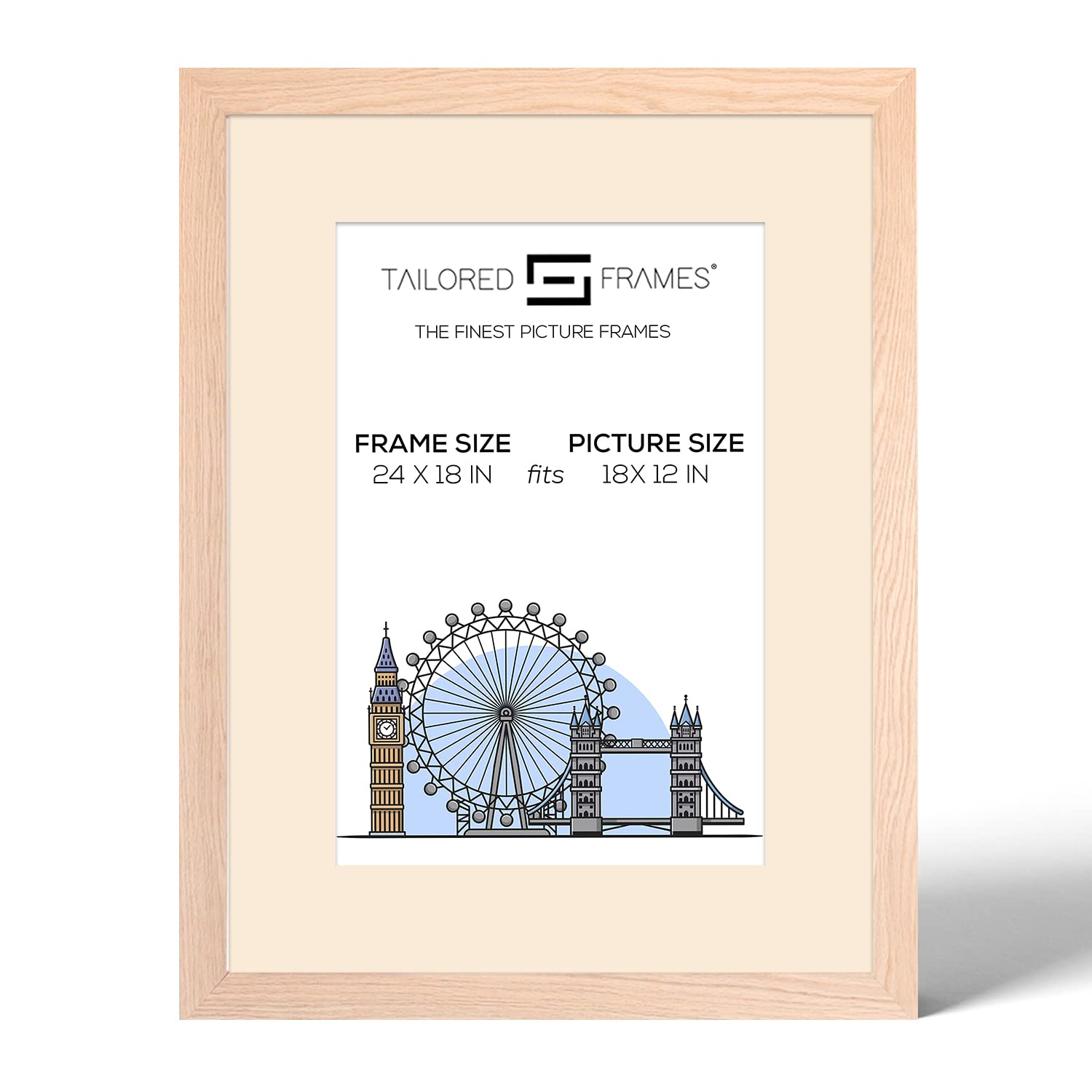 Tailored Frames 99 Solid Natural Oak 24" x 18" Frame for 18" x 12" Picture | Single Picture Frames | Wall Hanging Type | Photo Frame with Antique Mount