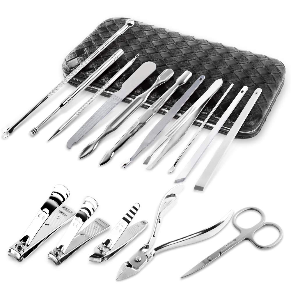 Manicure Pedicure Set Nail Clipper, UOWGA 17 Piece Stainless Steel Tools for Nail Grooming Cutter Kit Gift for Men/Women Includes Cuticle Remover with Portable Travel Case : Beauty