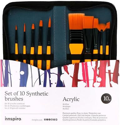 Set di 10 pennelli sintetici per artisti con astuccio