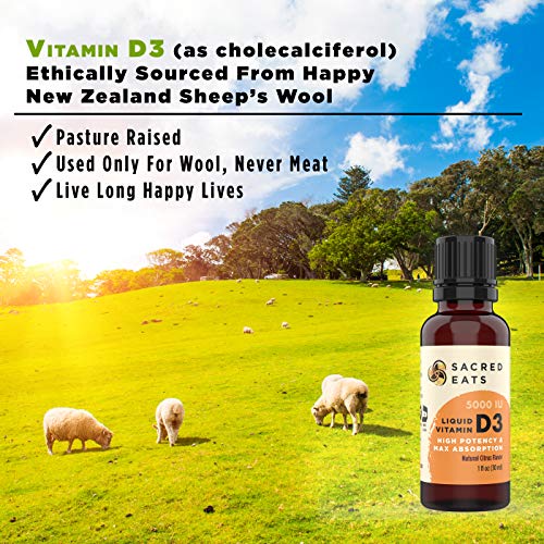 Organic Liquid Vitamin D Drops for Adults & Kids 5000 IU and Up (1000