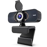 weishin 1080P Webcam with Microphone and Privacy Cover Plug&amp;Play | USB Computer Camera with 110&deg; Wide View, Auto Light Correction, 360&deg; Rotation and Tripod for PC, Laptop, Zoom and Streaming