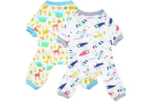 Scheppend 2-Pack Pet Clothes Puppy Cute Pajamas Dogs Cotton Rompers Cats Jumpsuits Cosy Apparel Dog Shirt Small Canine Costumes, Plane & Giraffe M