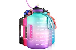ETDW Gallon Water Bottle with Straw and Time Marker, 128OZ/74OZ Huge Sport Drinking Bottle with Handle BPA Free, Leakproof Bi