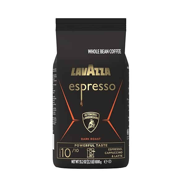 LAVAZZA ESPRESSO WHOLE BEAN FOR AUTOMOBILI LAMBORGHINI, DARK ROAST, ARABICA AND ROBUSTA BLEND, 2.2 LB BAG (PACKAGE MAY VARY)