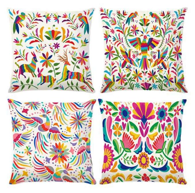 BAOKU Mexican Flower Bird 18x18 Inch Cushion Covers,Cushion Case Outdoor Sofa Throw Pillows Cover Garden Pillow Covers for Couch Living Room Bed Indoors Home Decor Set of 4 multicolour
