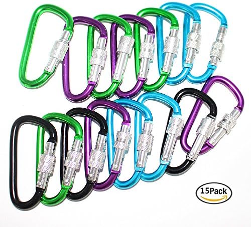 leoyoubei Mini Aluminum Carabiner D Shape Buckle Pack -Length 2.5", Anti-theft key ring men and women universal, Spring Snap Key Chain Clip Hook Screw Gate Buckle -15Pack Assorted Color