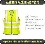 Vasego 5 Pack Hi Vis Reflective Safety Vest Yellow XL ANSI Class 2 Work Bike view 6