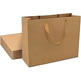 QIELSER 12 Pcs Extra Large Brown Kraft Paper Gift Bags, 16"x6"x12", Ribbon Handles, Solid Color, Wholesale & Retail Bags, Wedding & Party Favors