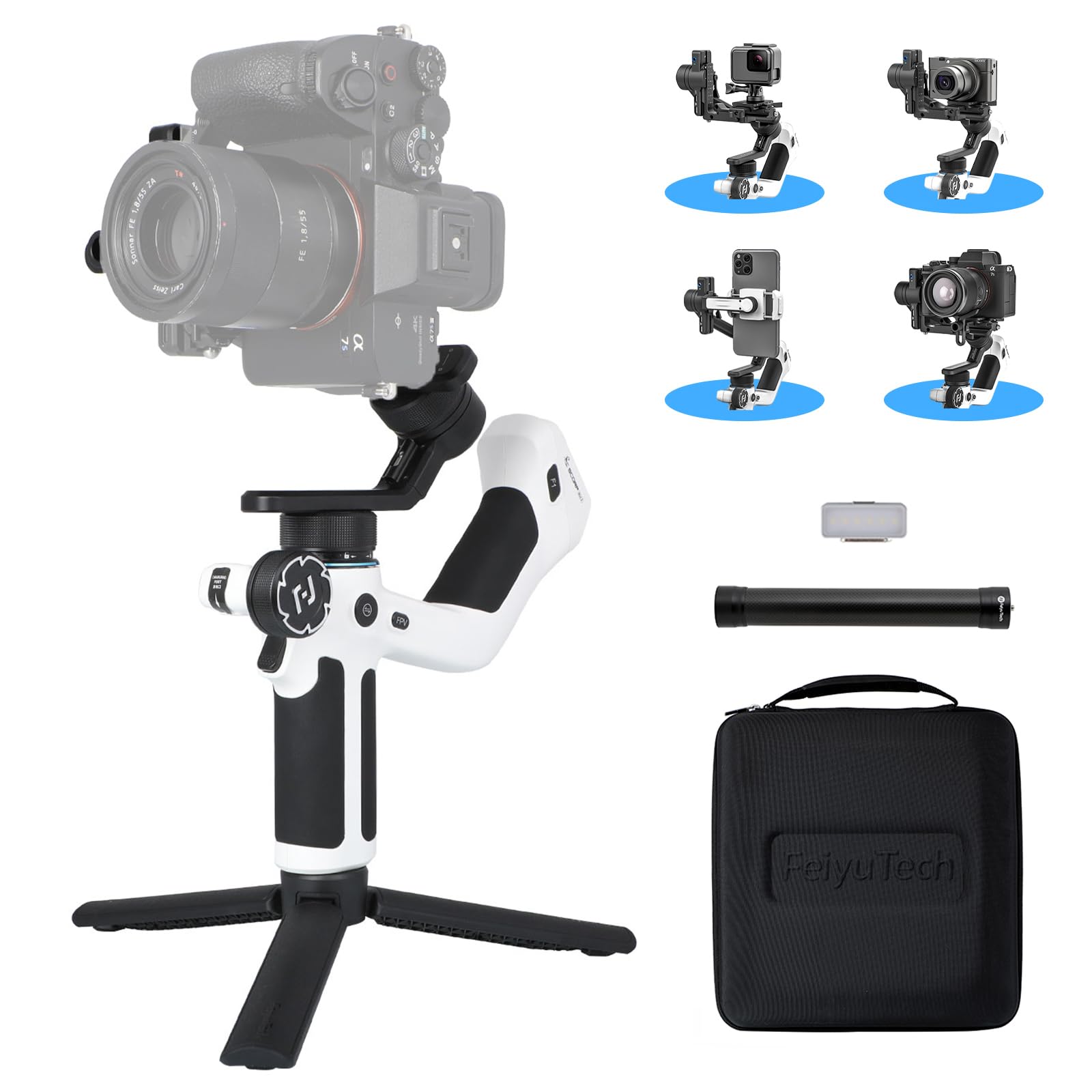 Photo 1 of Feiyu SCORP Mini-2 Combo All-in-1 Gimbal Stabilizer for Cameras & Smartphones, 1.3" OLED Touchscreen, Integrated AI Tracking, 2.65lb Payload. 3-Axis Handheld Gimbal Compatible with GoPro, Sony, iPhone