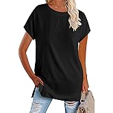 Zeraly Women's Round Neck Solid Color T-Shirt Side Slit Casual Short-Sleeved Summer Sports Tunic Top