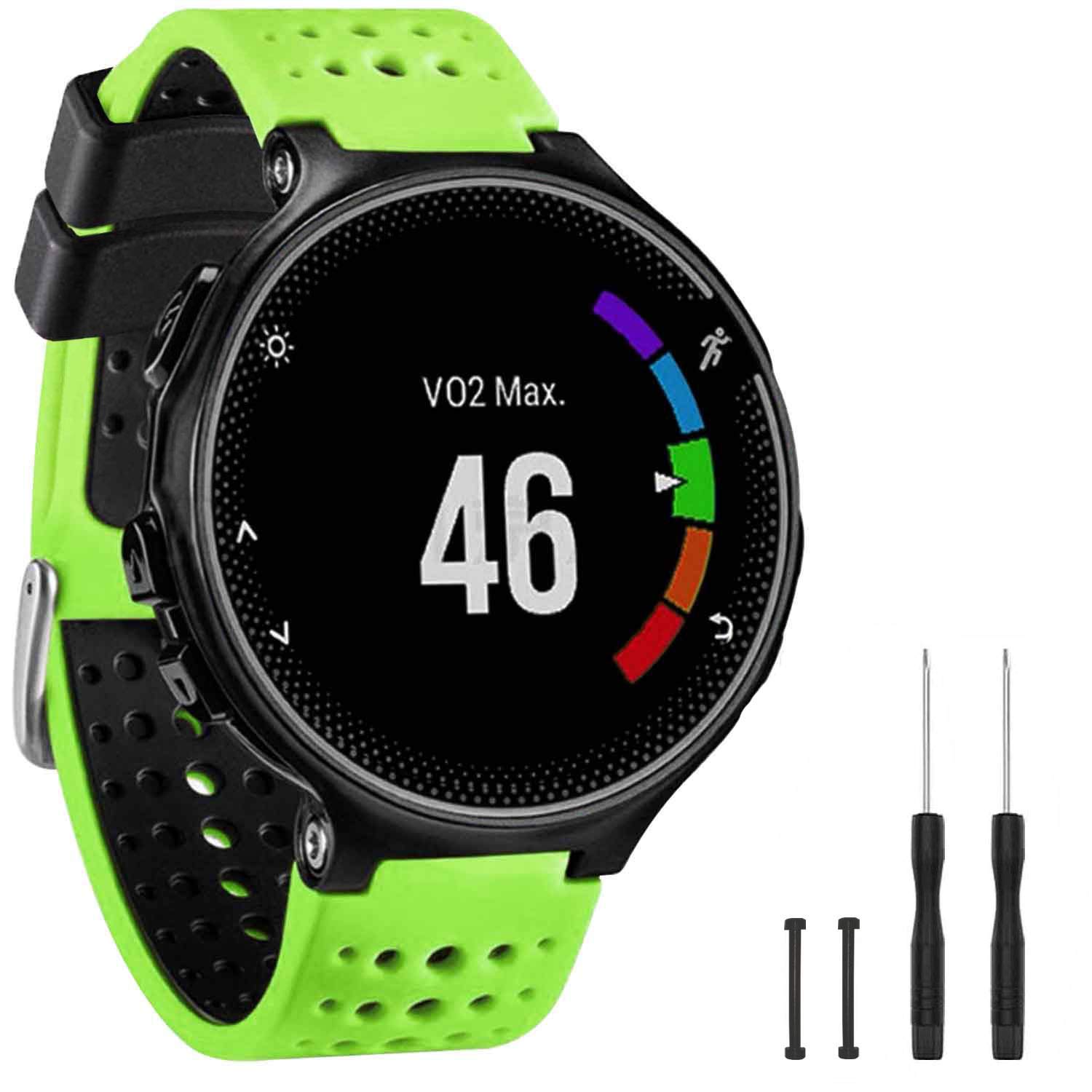 TopPerfekt Band Compatible with Garmin Forerunner 235, Soft Silicone Replacement Watch Band Strap Wristband for 220/230/235/620/630/735XT/235 Lite Smart Watch for Women Men (Lime-Black)