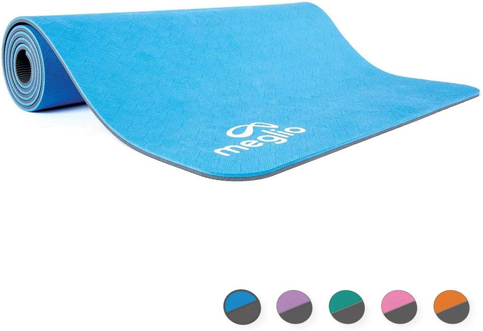 Meglio Yoga Mat, Premium Non Slip TPE Yoga Mat 8mm Thick, Eco friendly Mat for Yoga, Pilates, Fitness Exercises, Gymnastics, Stretching, Home or Gym Workouts For Men and Women with FREE Carry Strap